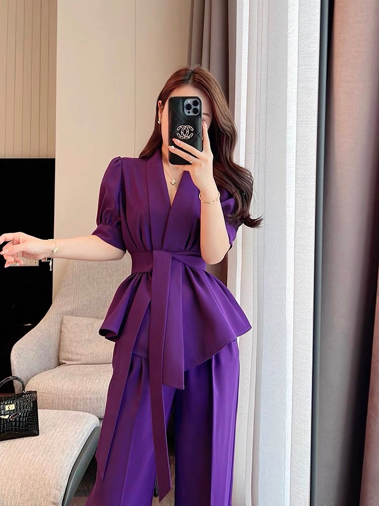 Miss Dong high-end custom light familiar style suit female 2022 summer new Hong Kong style wide-leg pants professional two-piece suit