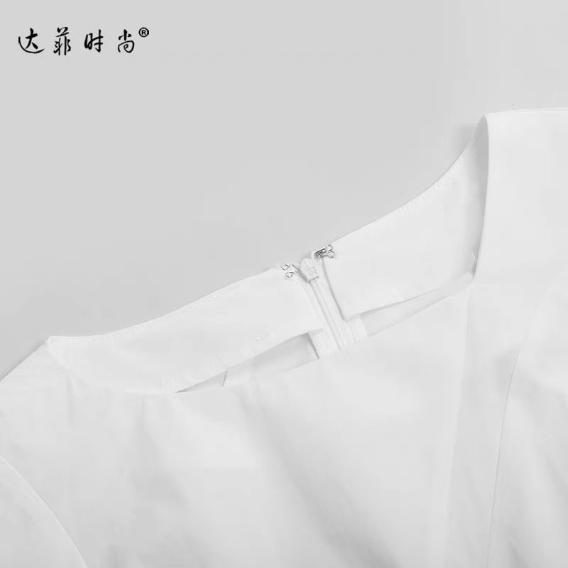 2022 Amoi women's new design sense asymmetric split color contrast dress cotton sense temperament casual simplicity