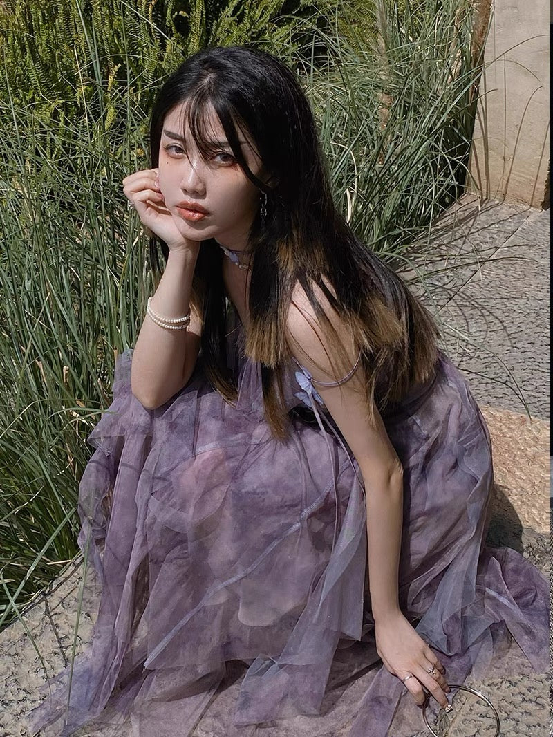 JZ Craftsman "Fengshen Yarn Skirt" French Dress 2022 New Summer Women's Small Design Sling Dress 1310