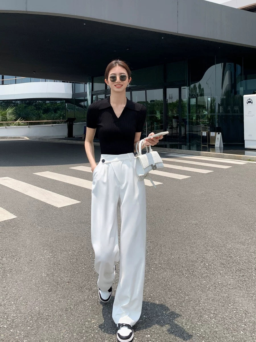 MULVAN white wide-leg pants women's suit pants 2022 spring and summer design casual pants straight tube drape mopping pants