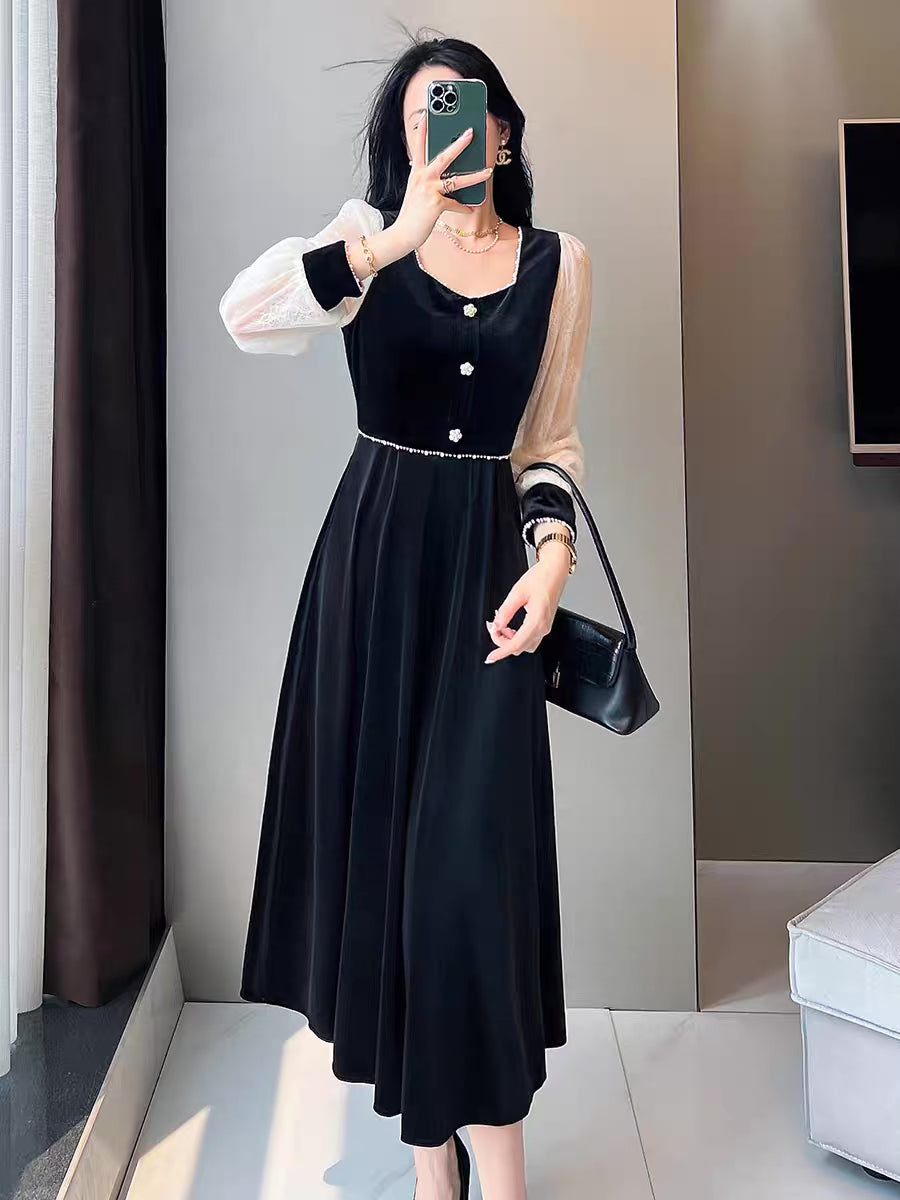 2022 autumn new style long-sleeved temperament waist waist slimming Western style age-reducing high-end tight fashion dress women 1943