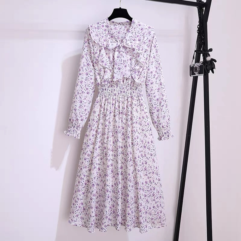 Purple floral dress 2022 early autumn new women's clothing unique skirt small chic and beautiful two-piece set