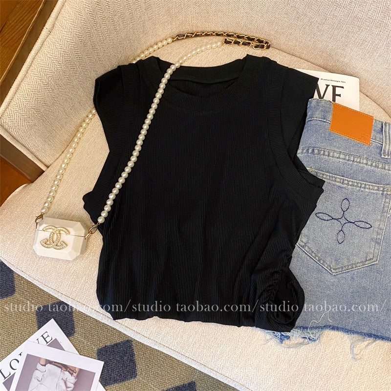Sweet and spicy waistcoat striped vest 2023 summer new women's clothing lazy casual advanced slim chic top