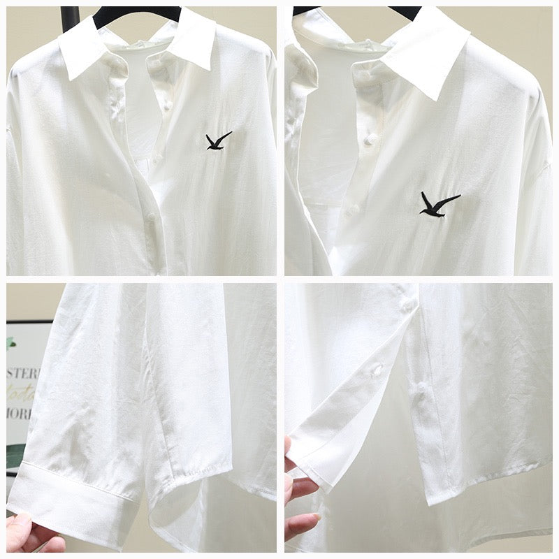 Simple all-match embroidery tencel cotton white shirt women's summer 2023 new Korean version loose thin shirt chic top