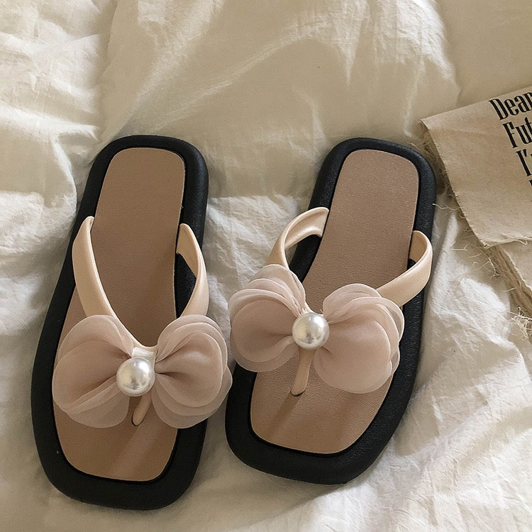 Lin Xiansan Korean bowknot flip-flops women's summer wear flip-flops sandals flip-flops ins tide