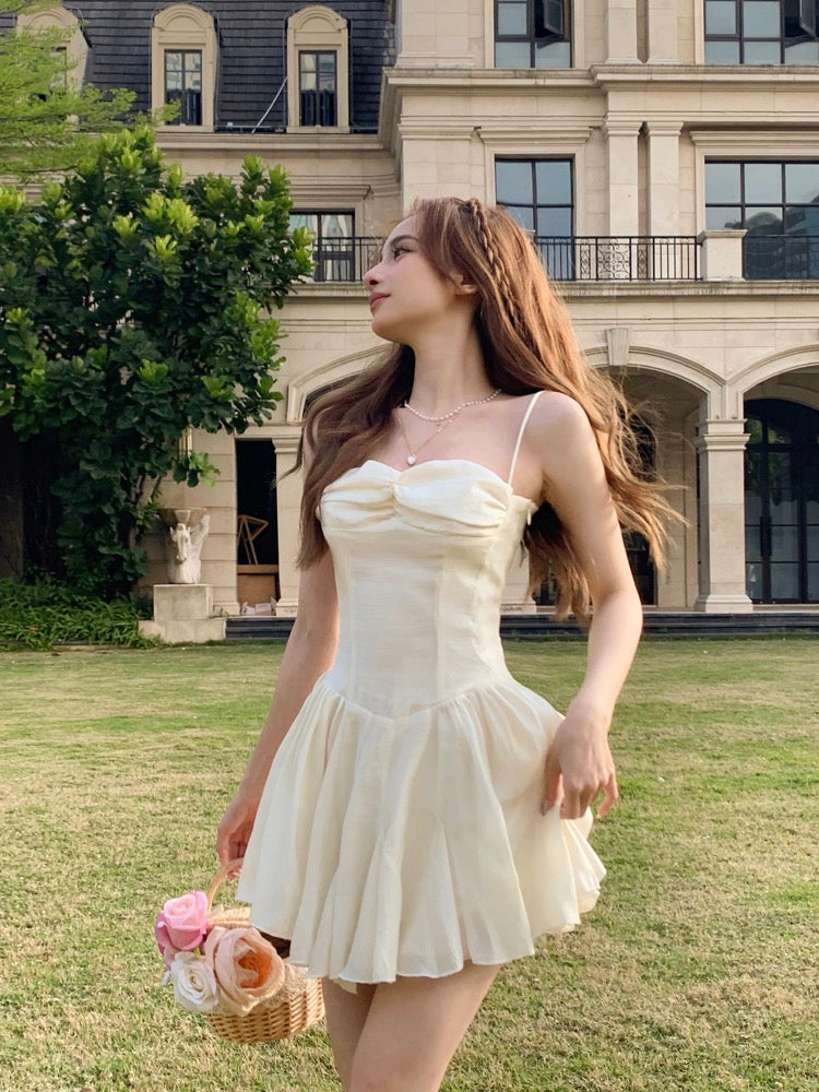 Hot girl suspender dress female spring 2023 new temperament a-line skirt sexy sleeveless fish bone waist skirt