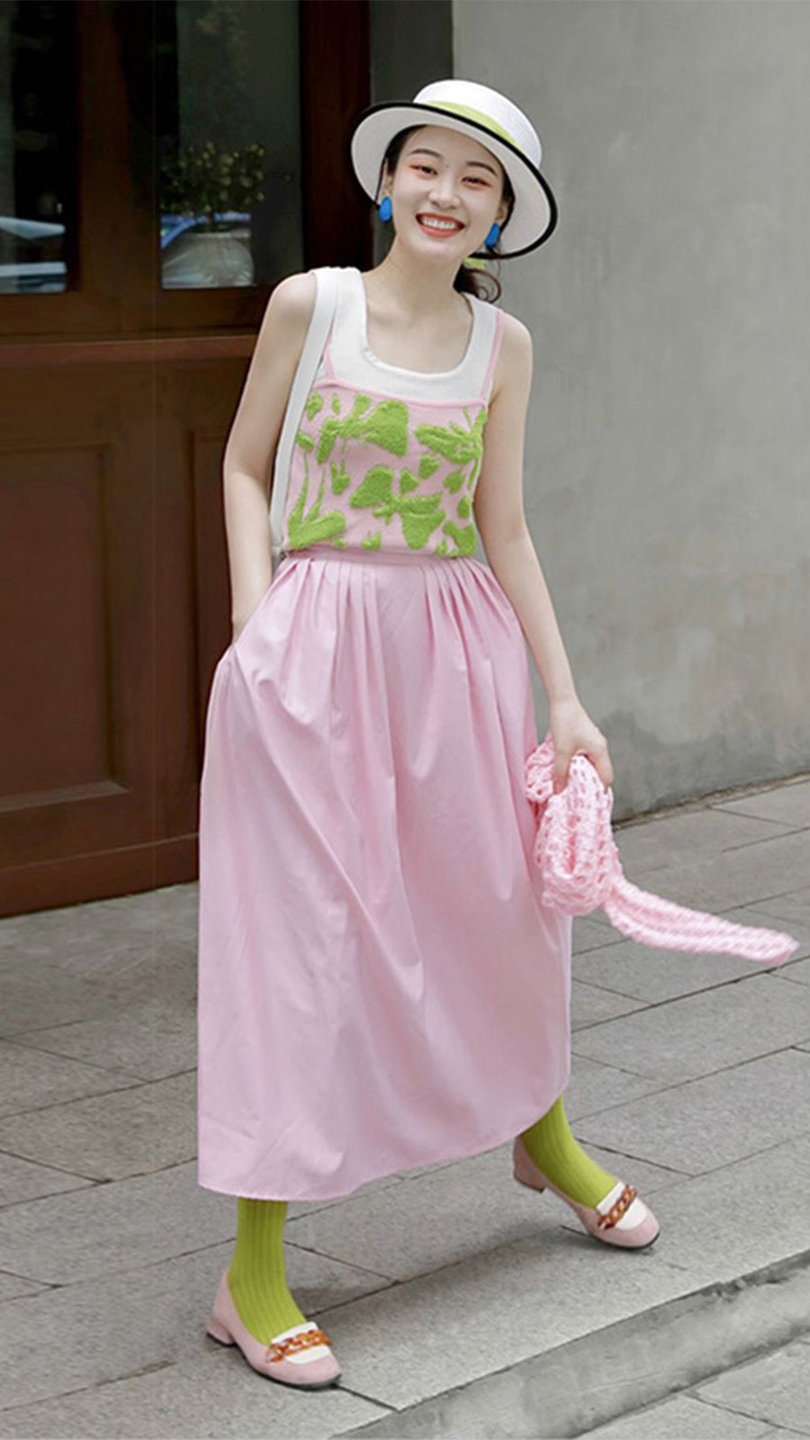 Summer women's tea wear a whole set of slightly fat mm slimming pear-shaped figure dress two-piece suit