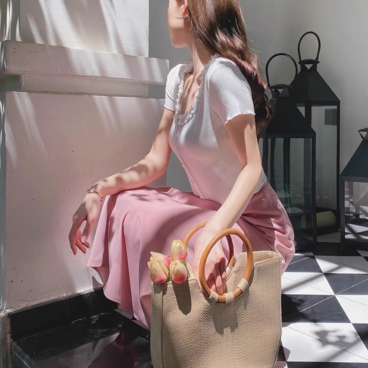 Mushroom Ai Chan MoMoWoAi | Slightly Sweet Powder | High Waist Long Skirt Thin A-Line Skirt