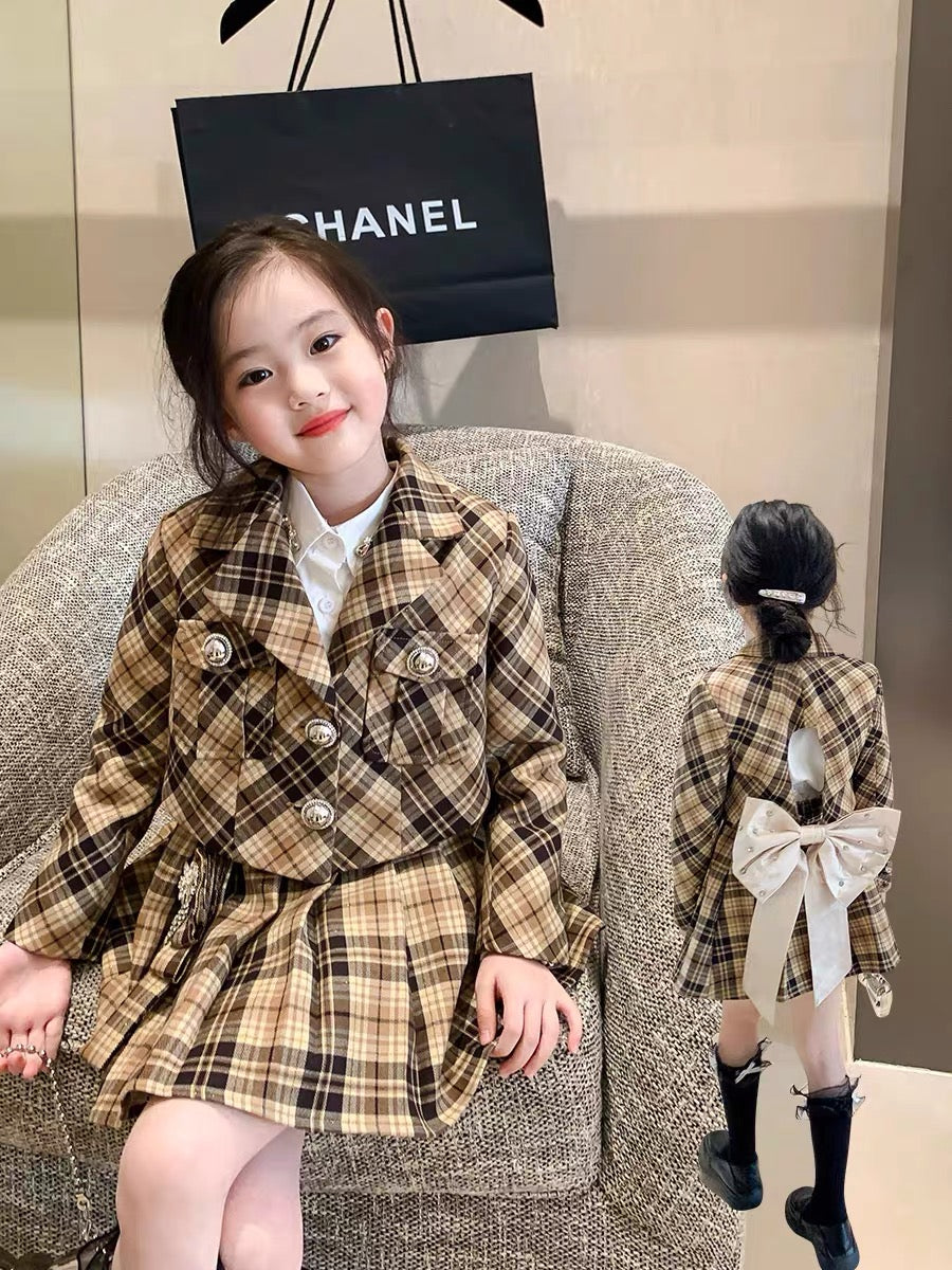 Original girls children's clothing autumn college style sub suit children's baby suit jacket pleated skirt two-piece set