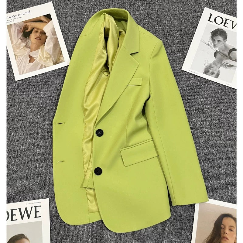 Green grass green suit jacket female 2022 autumn new design Korean version casual fried street trend all-match suit 1745