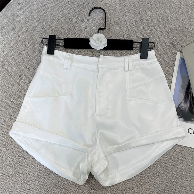 2022 summer new sexy American hot girls all-match slim pearl satin high waist sexy hot pants women's shorts 1607