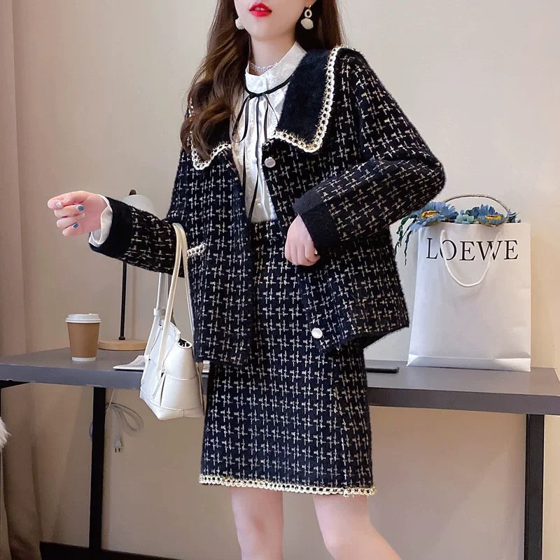 Small fragrance suit female autumn and winter small 2022 new temperament ladies mink velvet jacket short skirt two-piece set