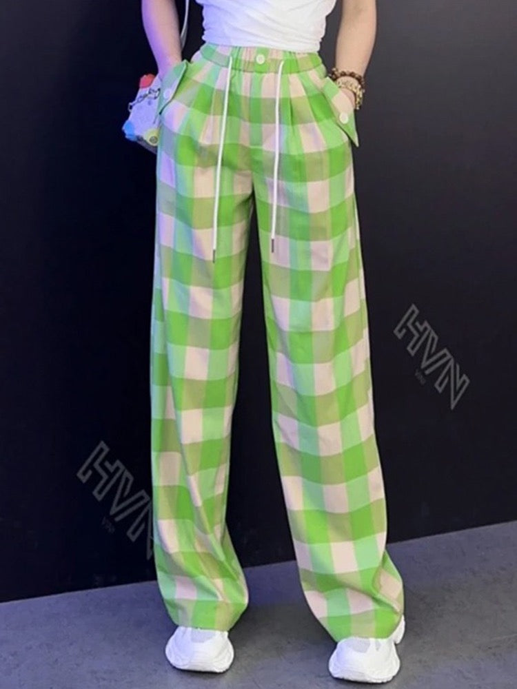 Fashion trend casual suit women's summer 2023 new thin section loose short-sleeved green wide-leg pants fresh two-piece suit