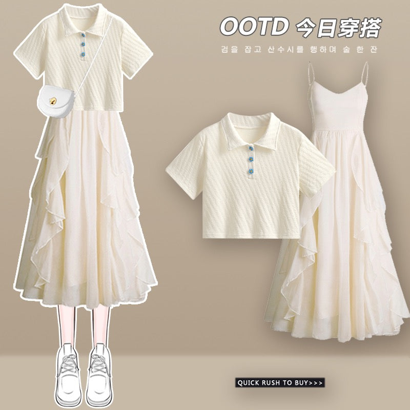 Polo collar small skirt spring women's 2023 new female French style small girlish princess dress with straps