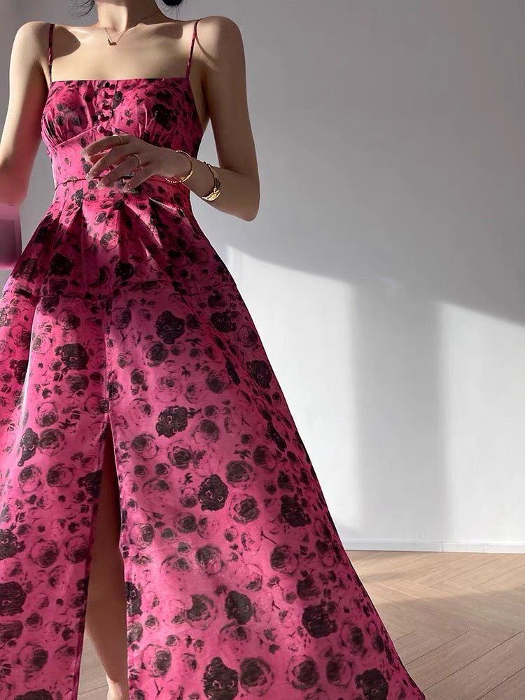 Aconiconi|Tumi Crazy Summer Small High Design Goddess French Print Sling Midi Dress