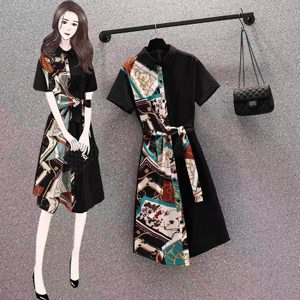 Plus size women's fat sister 2022 summer new French style over the knee loose cover the belly to show thin chiffon dress