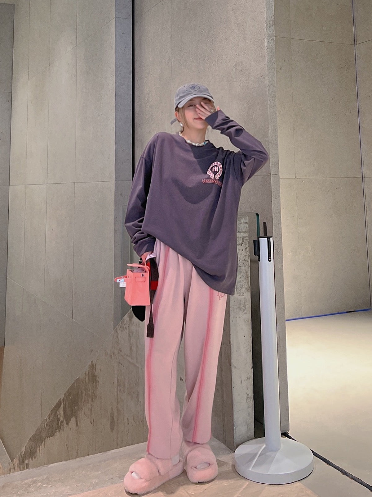 Thebestxue Korean version of fashionable casual letter beam pink sweatpants 2022 autumn new Harem pants women