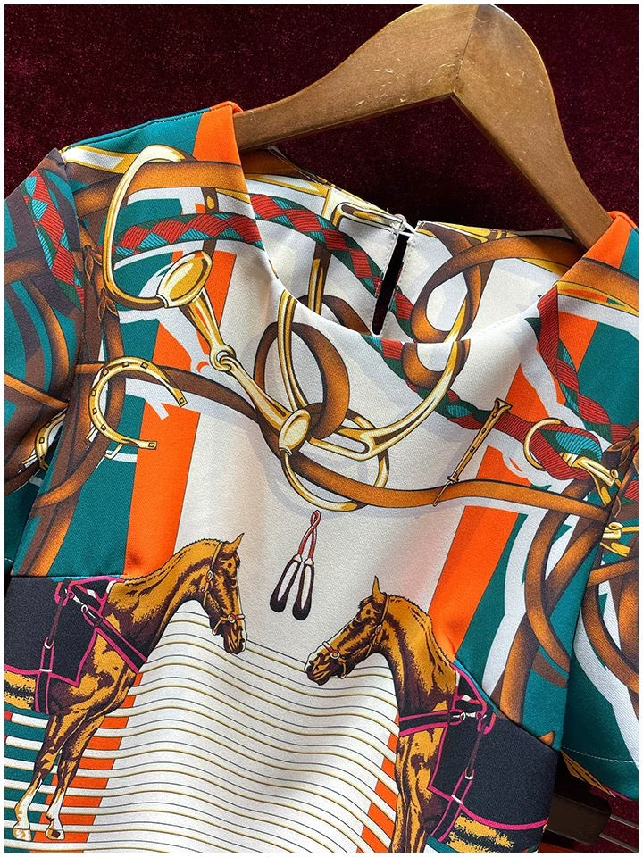 2022 summer new women's fashion temperament pants suit women's high-end retro printing slimming two-piece suit