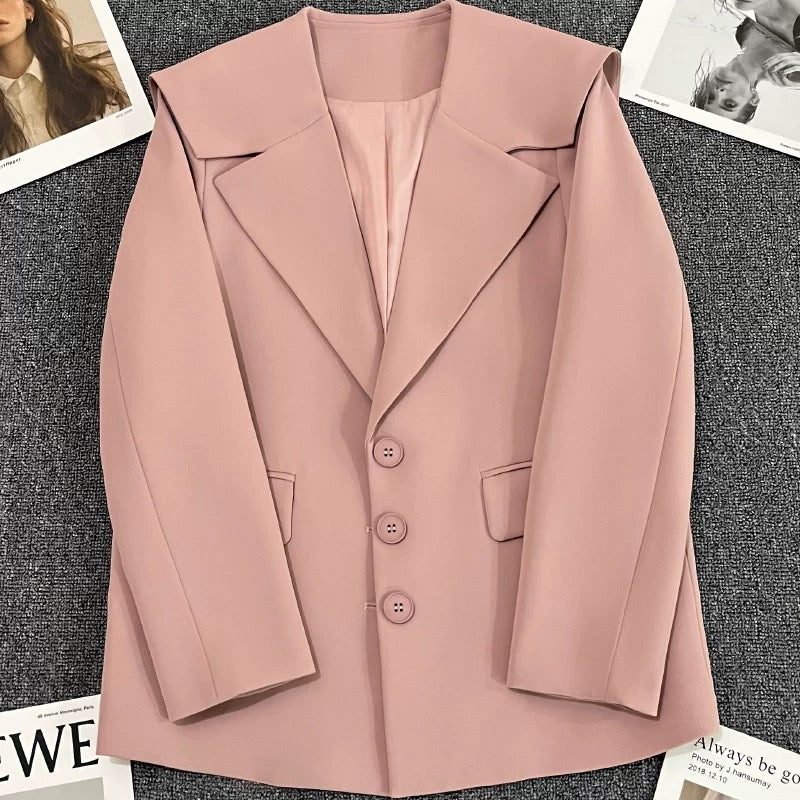 Pink navy collar suit jacket women's autumn 2022 new design Korean version casual temperament age-reducing suit 1749