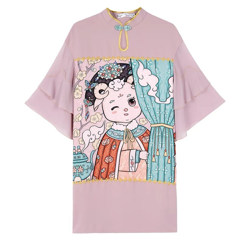 JKJS improved cheongsam summer 2022 new young national trend Chinese style women's retro short dress 1521