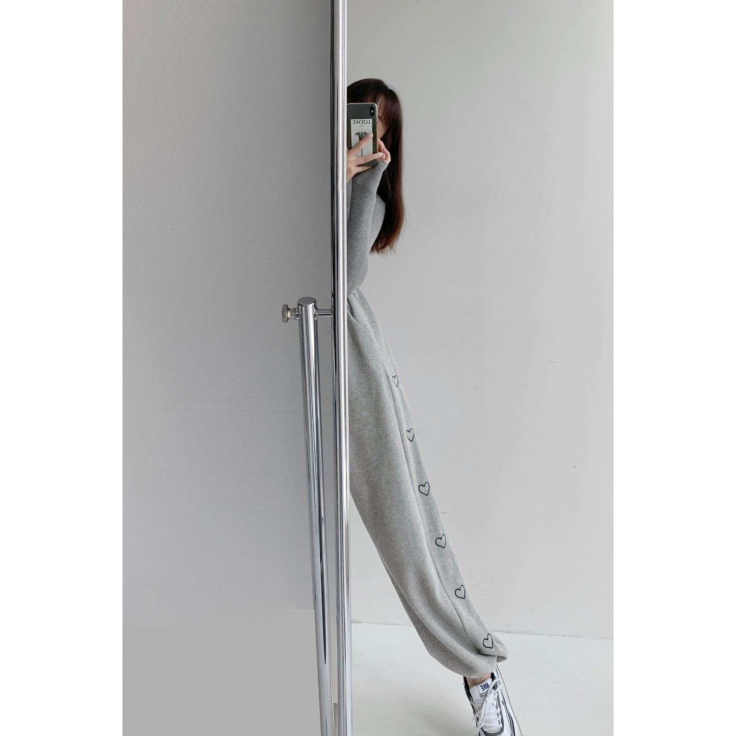 Gouache Blue Loose Sweatpants Women's Side Love Embroidery Stitching Slim Leggings Pants High Waist Casual Straight Sweatpants