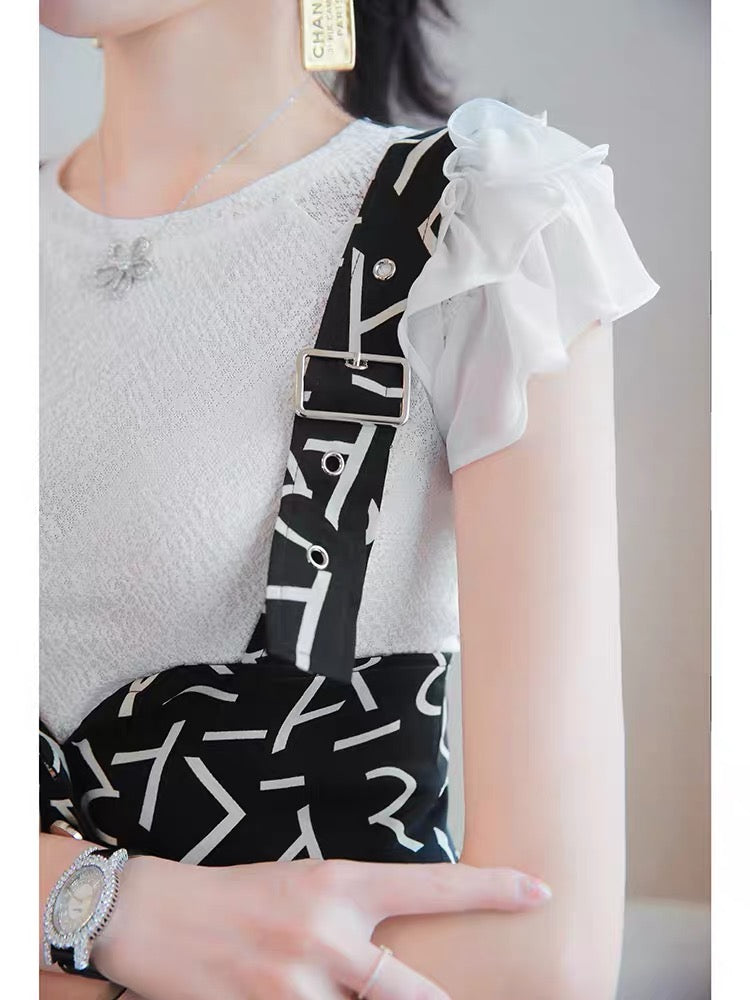 Net celebrity celebrity 2022 new casual fashion suit female summer dress ruffled short-sleeved split bib two-piece suit