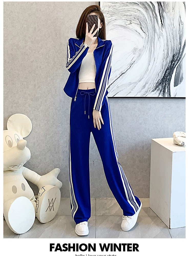 Fashionable fried street sports and leisure suits women's autumn 2022 new popular foreign style cardigan sweater wide-leg pants two-piece set