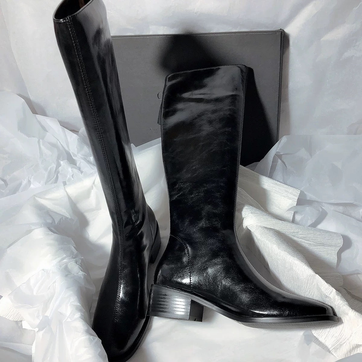 Senyu Haixiang 2022 new leather mid-heel but knee-length boots literary retro knight boots temperament high boots