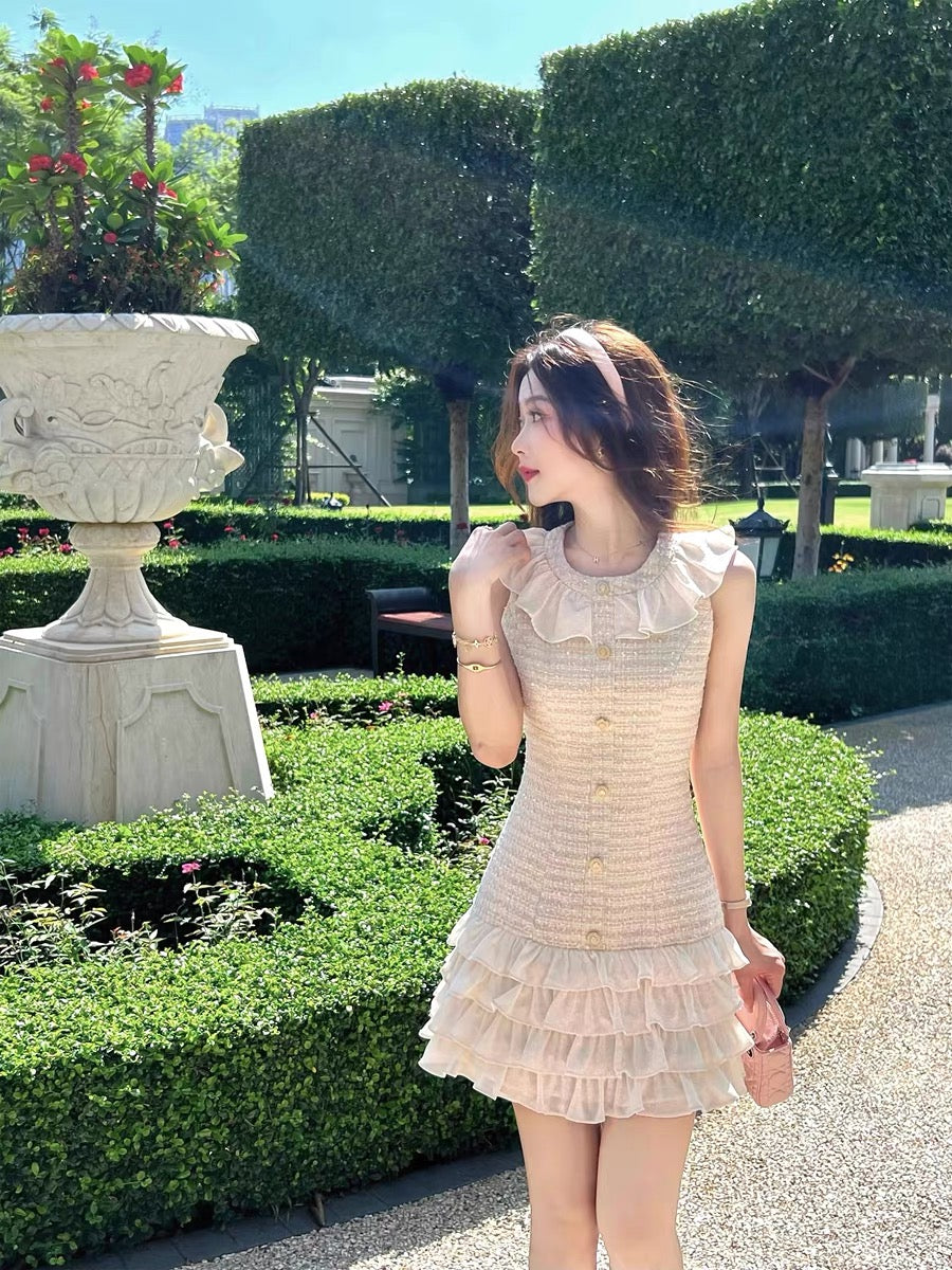 Q Women's Champs-Elysees Mille-Layer Cake/Girl Exquisite Small Fragrance Sleeveless Dress Female Summer Small Retro