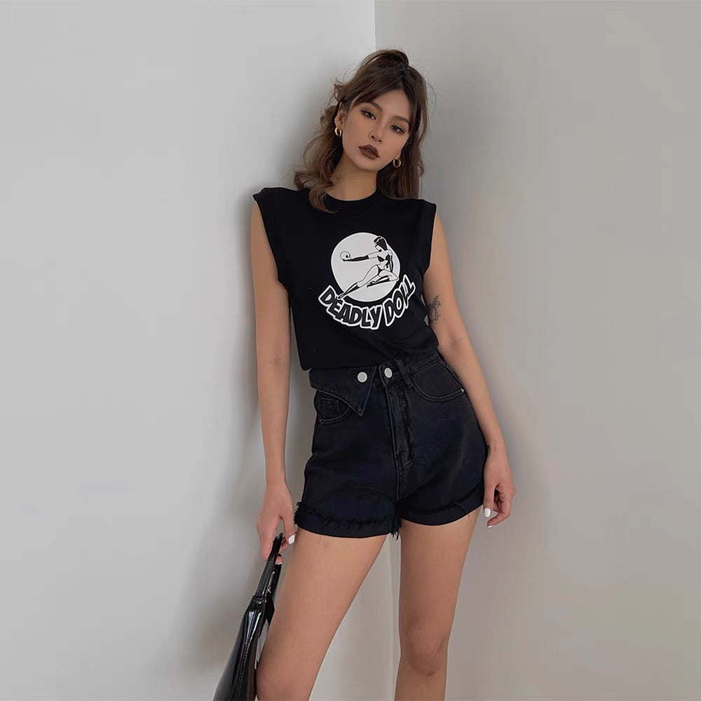 European and American ins style sweetheart hot girl letter printing short vest