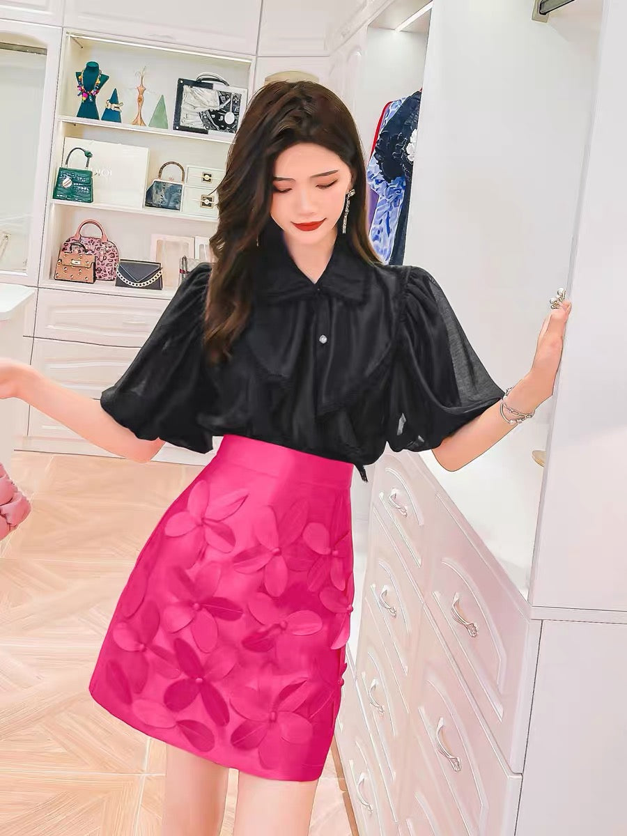 (Pre-Order) French short-sleeved shirt women's retro puff sleeve top 2022 new summer design thin fashion shirt