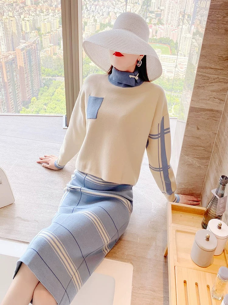 Autumn and winter models gentle milk Korean knitted small fragrance lady temperament lady sweater skirt two-piece suit skirt Korean drama 1805