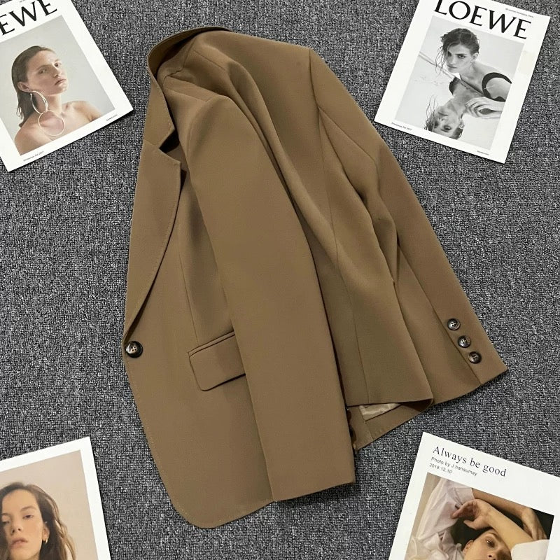 Coffee-colored arch needle suit jacket women's autumn 2022 new one-button high-end fashion all-match niche suit 1766