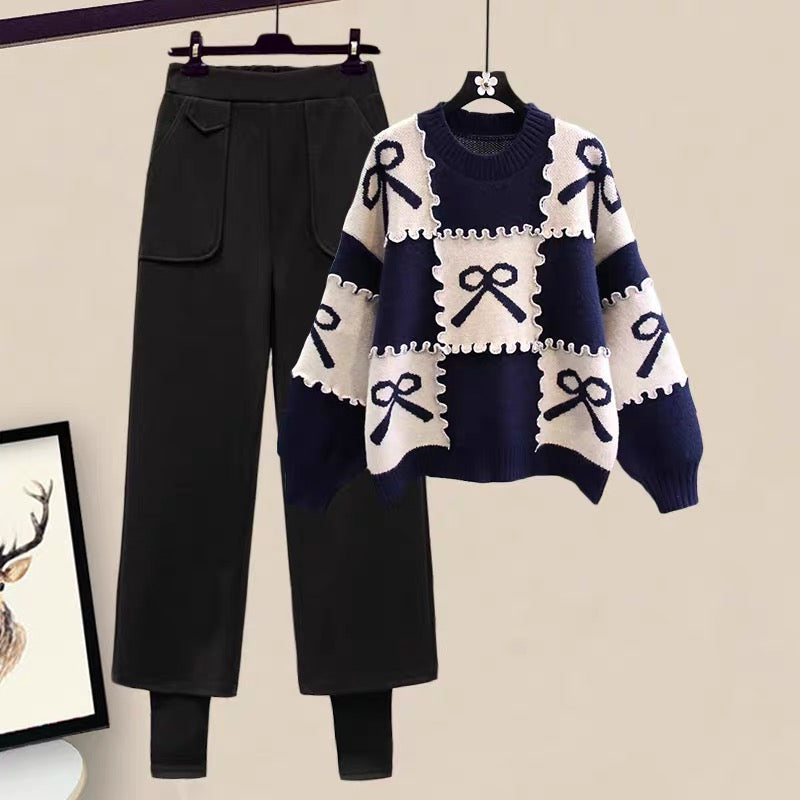 Autumn Xiaoxiangfeng ladies knitted sweater woolen pants wide-leg pants suit 2022 new women's two-piece spring and autumn