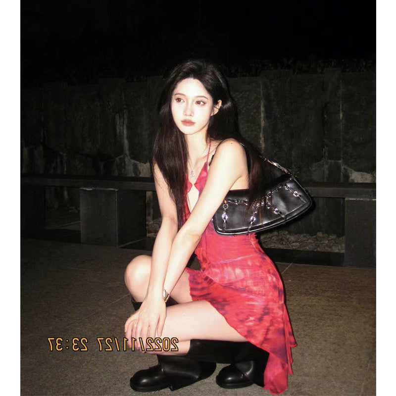2ND STUDIOS red sling dress V-neck celebrity temperament high-end sense 2022 new short skirt female