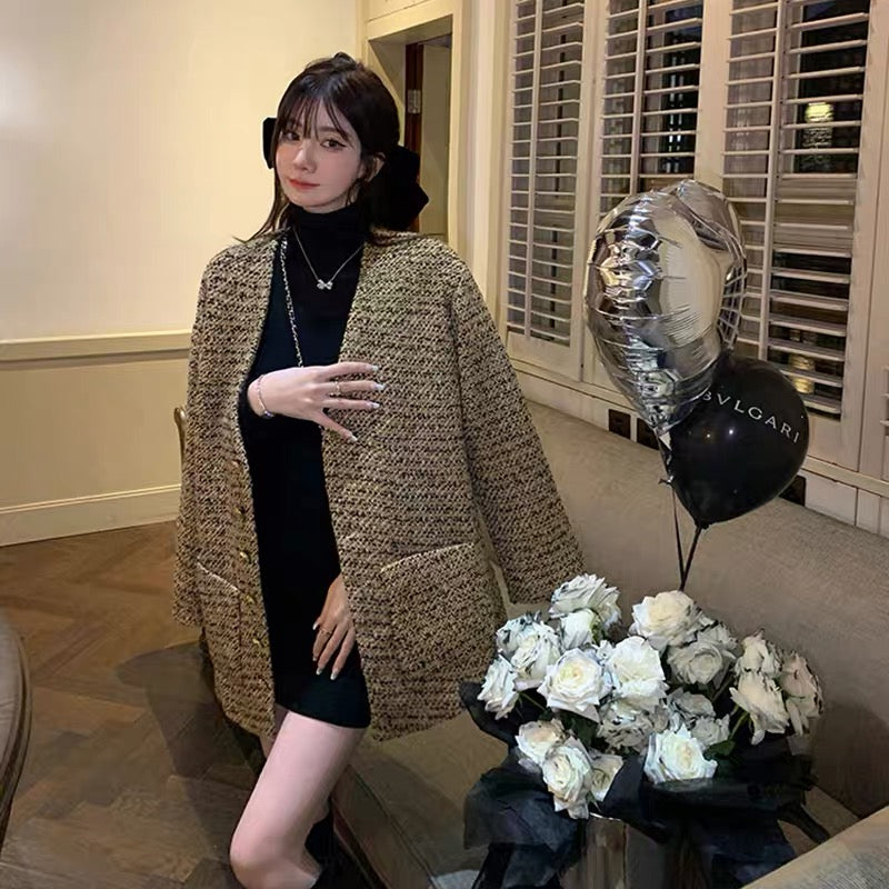 KKK STUDIO wool small fragrant wind heavy industry tweed woven wool coat women's winter new suit coat