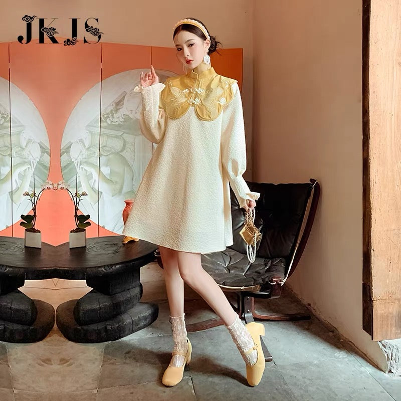 JKJS new Chinese style long-sleeved dress women's 2022 new design sense niche high-end improved cheongsam 1536