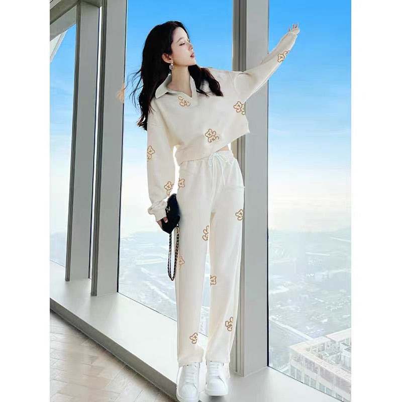 Autumn women's suit 2022 new style sweater wide-leg trousers sports and leisure two-piece early autumn salt style women's clothing 1662