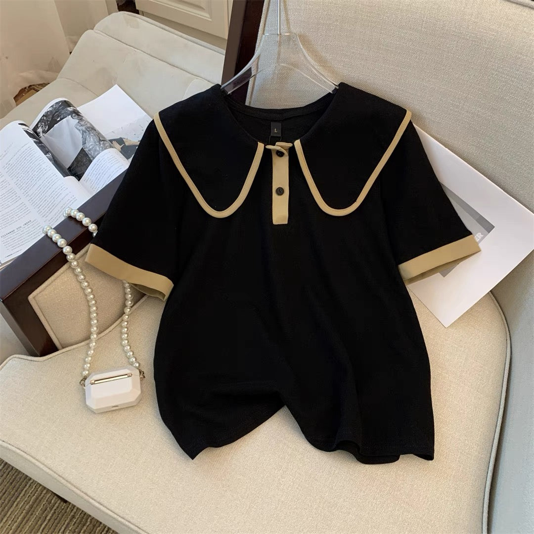 Xiaoxiangfeng lapel contrast color short-sleeved fashion suit women's design sense niche summer chic shorts Western style two-piece suit
