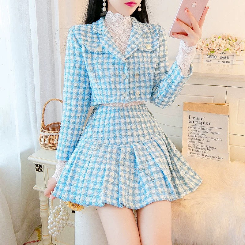 Xiaoxiangfeng suit temperament ladies 2022 autumn new high-end tweed short jacket pleated skirt two-piece set