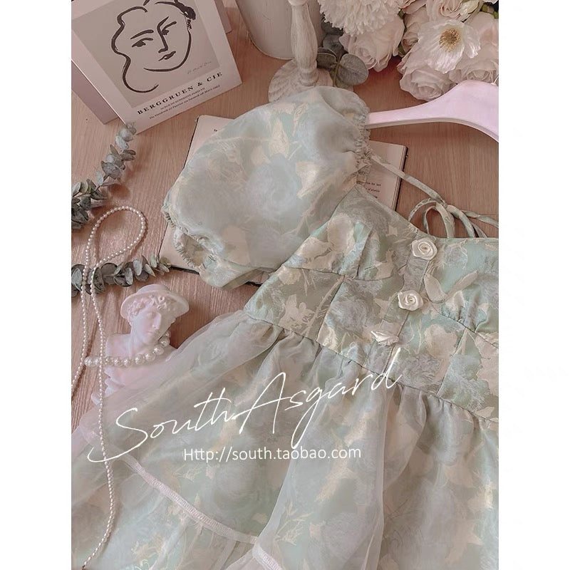 Southern Asgard Puff Sleeve Dress Summer Small Floral Gentle Wind Sweet Artistic Sen First Love Skirt