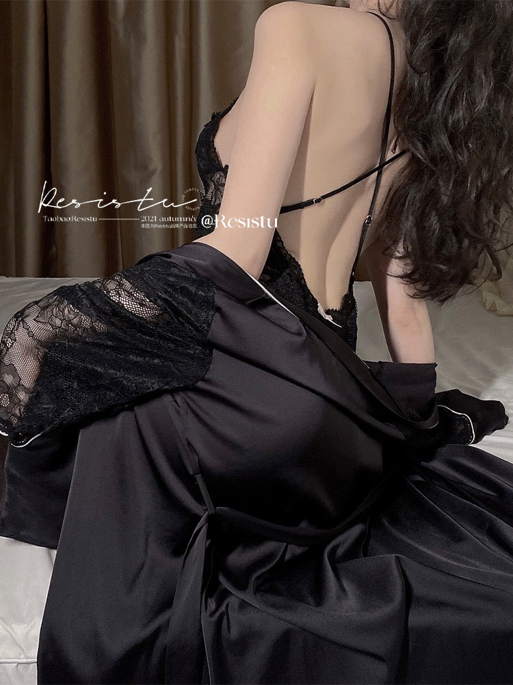 RESISTU pure desire hot sexy lace pajamas women 2022 new sling nightdress spring, autumn and summer with chest pad