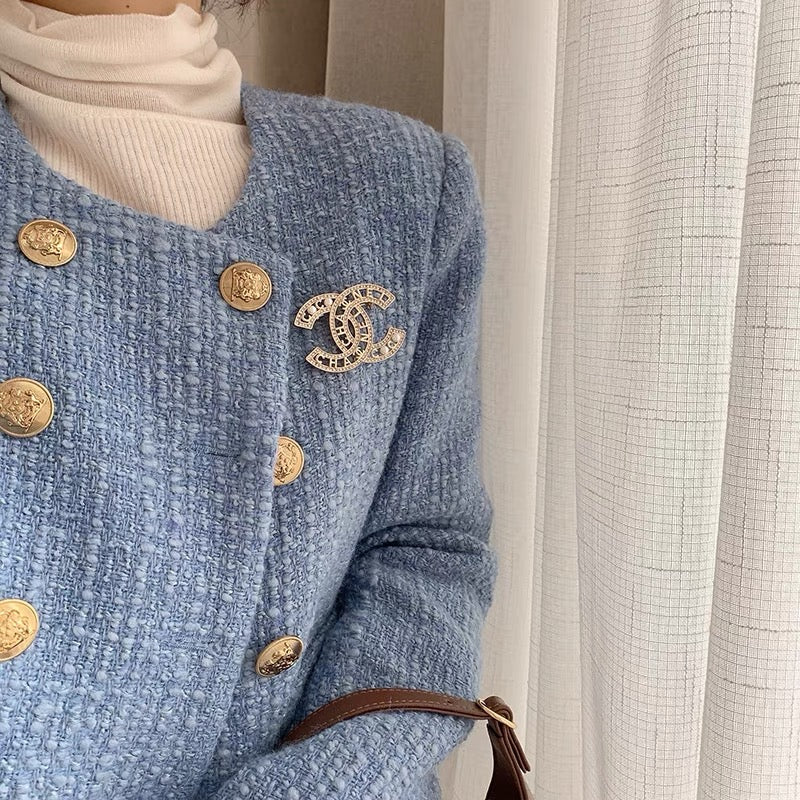 CHICROOM blue small fragrant wind coat women's short small 2022 autumn dress ladies wind round neck short coat