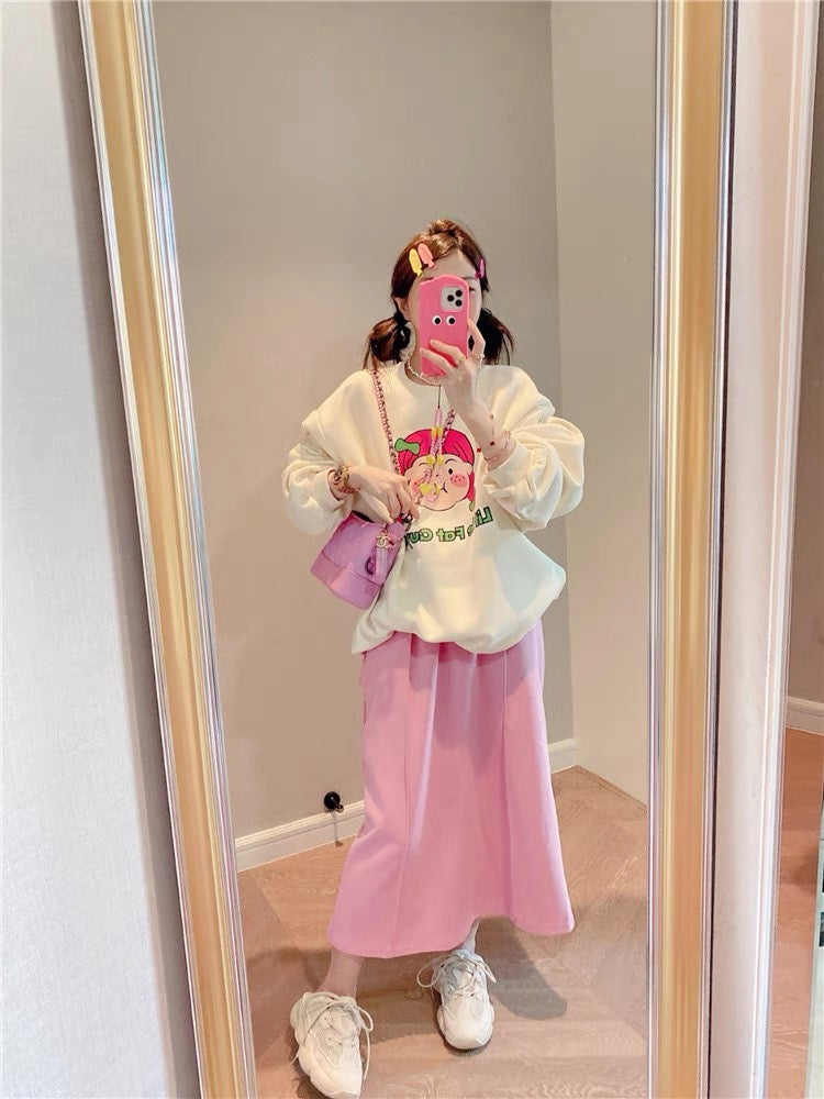 JENNIFER JXLIU Korea autumn and winter ^ super cute yo ~ little girl cartoon print sweater with braids