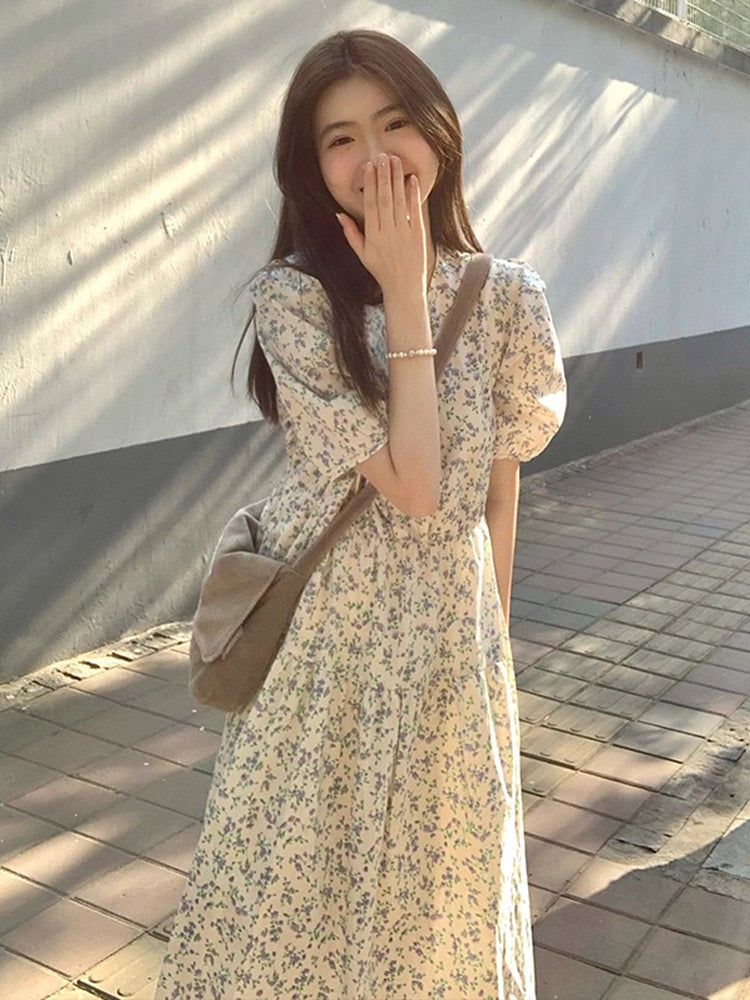 Small fresh floral maternity dress summer dress fashion gentle wind chiffon short-sleeved breastfeeding long skirt hot mom skirt
