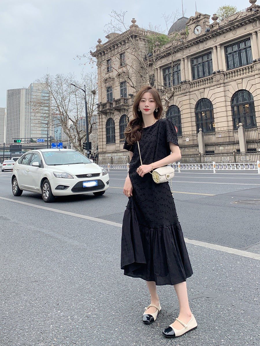 Guoguojia White Dress Women Summer 2023 New Temperament Stitching French Long Skirt Loose Slim Skirt