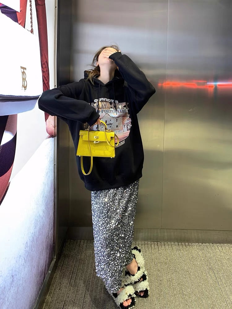 Big C Lai also gray hooded sweater women's autumn 2022 new loose American retro coat oversize