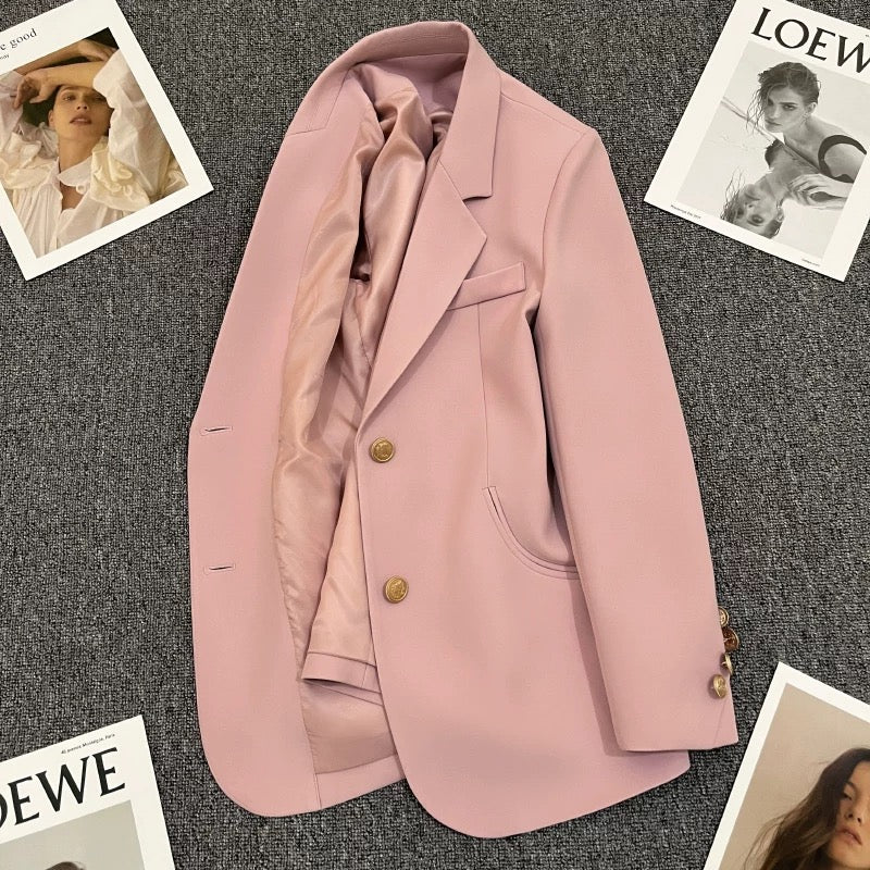 Nude pink suit jacket women's autumn 2022 new high-end Korean version casual fried street temperament niche suit 1729