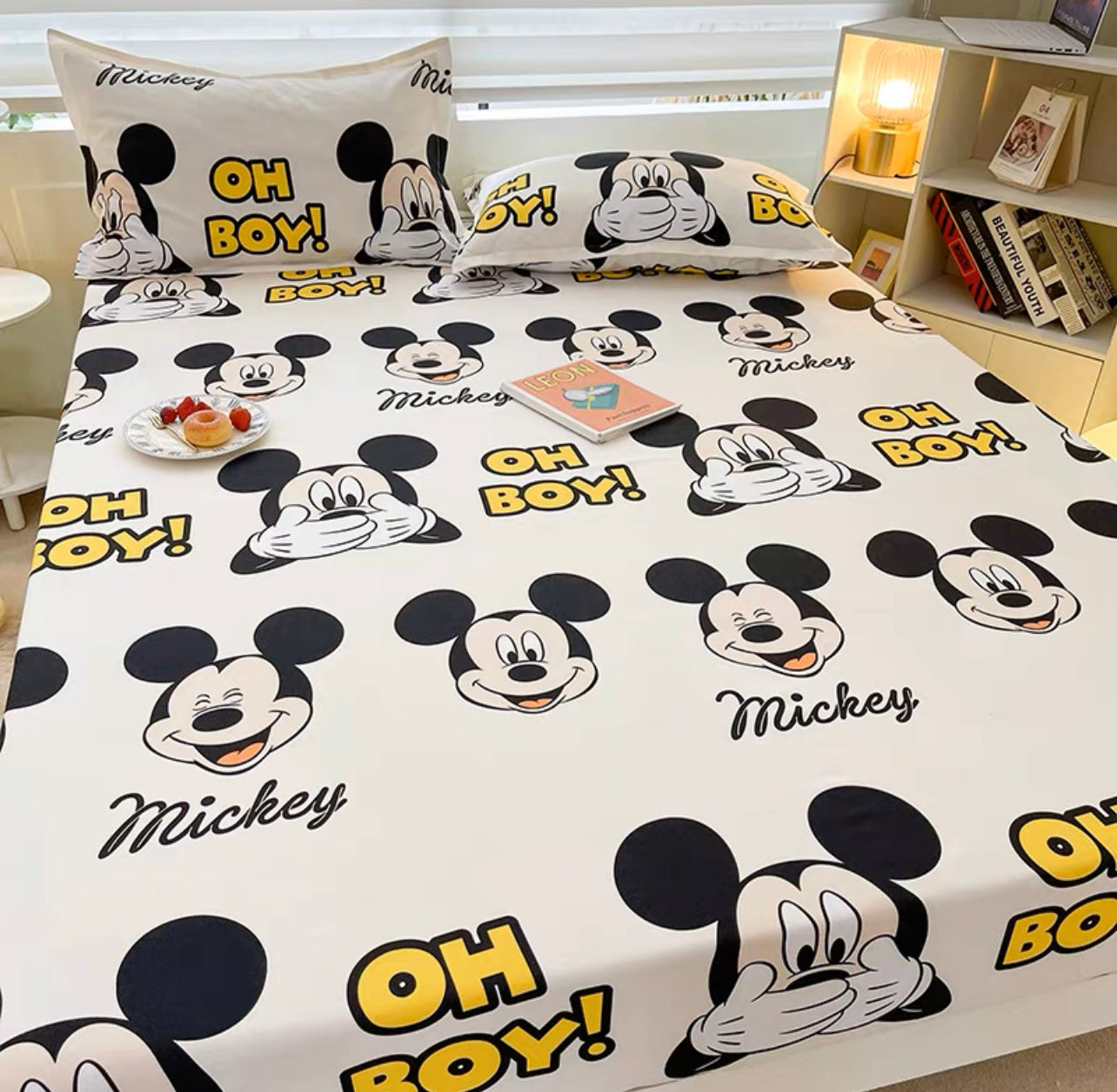 Disney ins washed cotton fitted sheet three-pieces brushed cartoon bed sheet bed cover 2022 new mattress cover protective cover 3