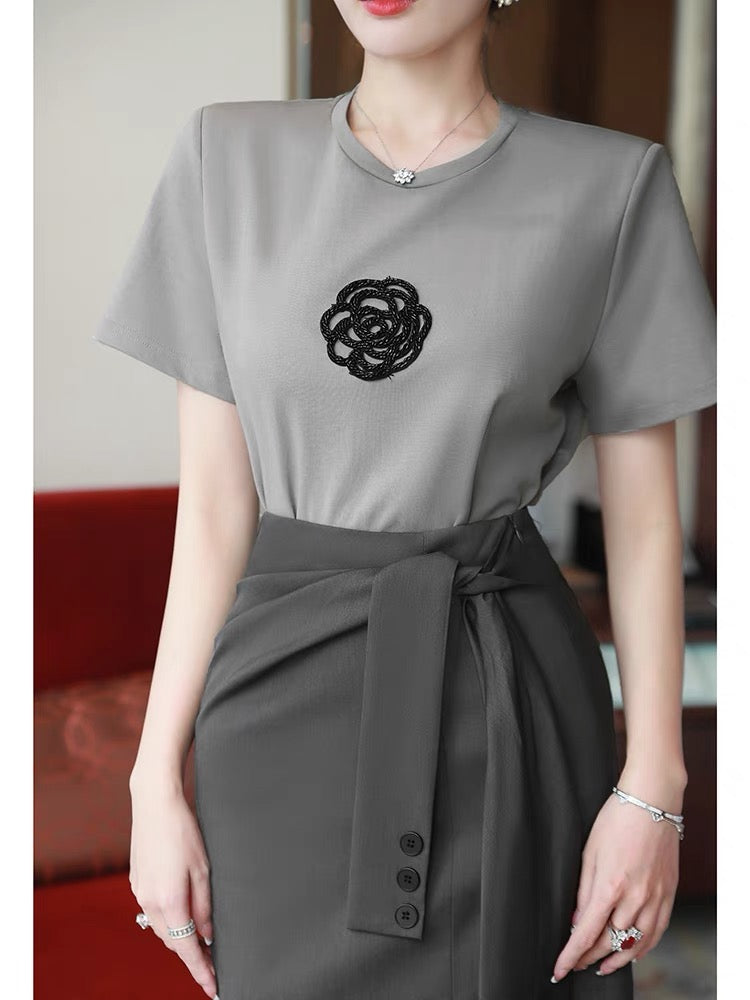 2022 new ladies leisure suits women's summer fashion short-sleeved t-shirt suit skirt this year's popular skirt two-piece set